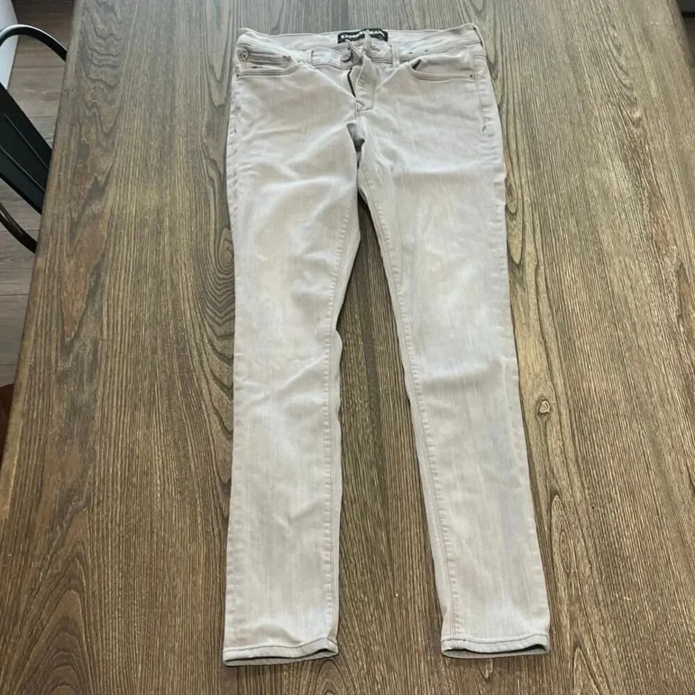 Express Jeans Womens Legging Mid Rise Stretch Denim Cotton Blend Light Grey Sz 6